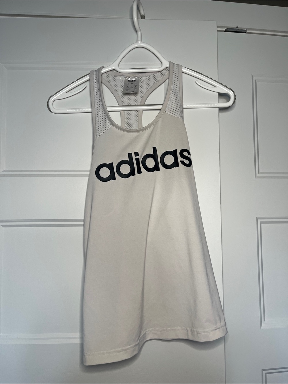 adidas White Racerback Tank with Black Logo